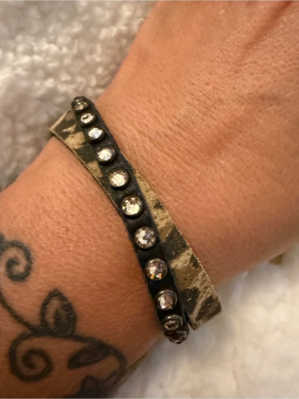Leatherock Crystal Studded Leather Wrap Bracelet in Black and Tan - Picture 2 of 5